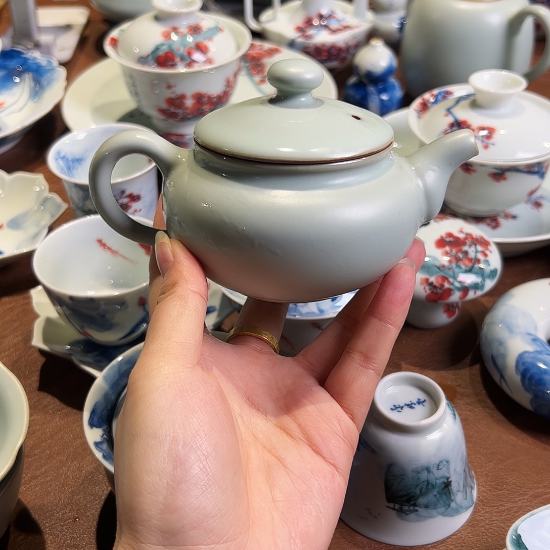 甜***冰青花手绘汝瓷壶陶瓷