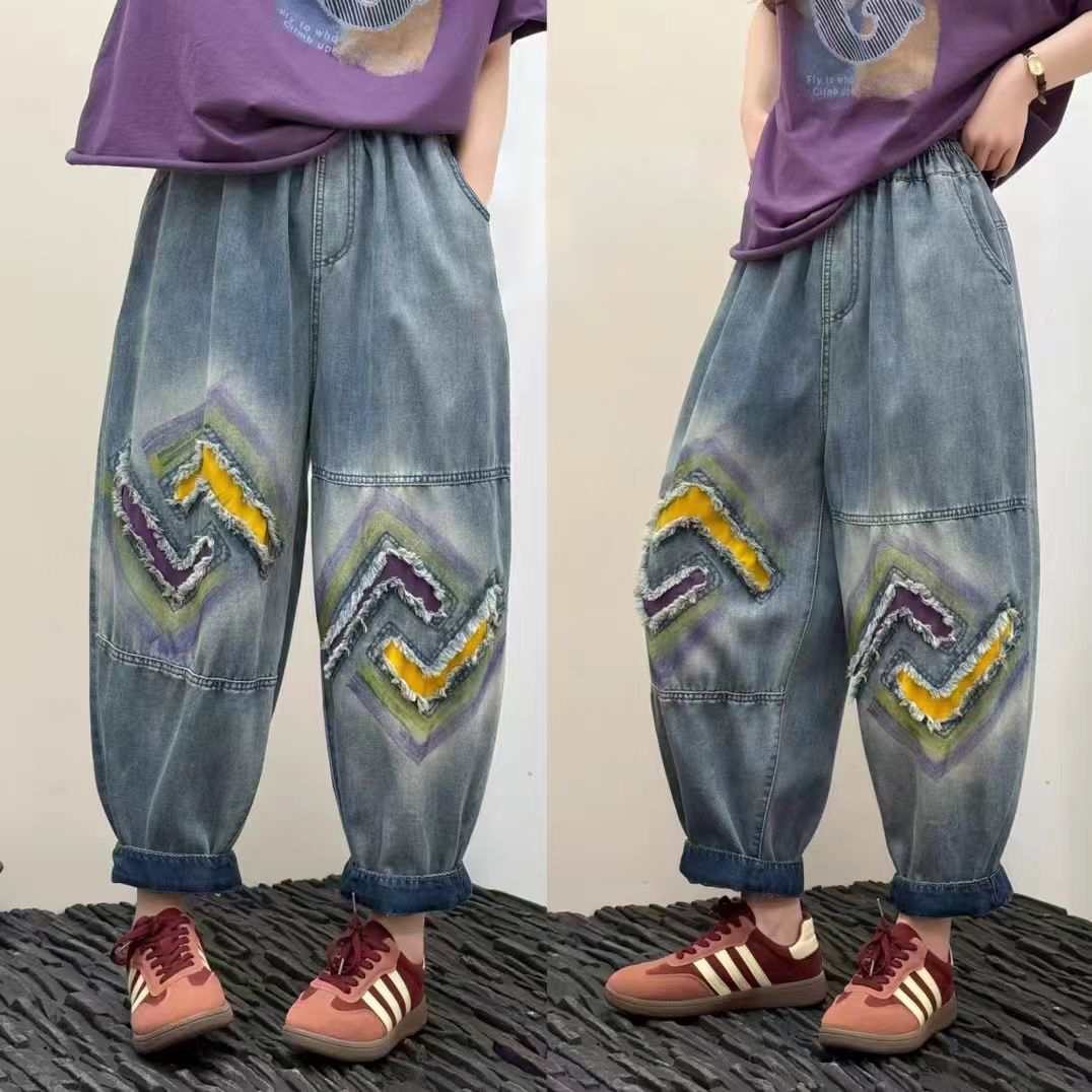 2025春夏新款牛仔裤女休闲百搭宽松九分束脚裤时尚高街老爹裤