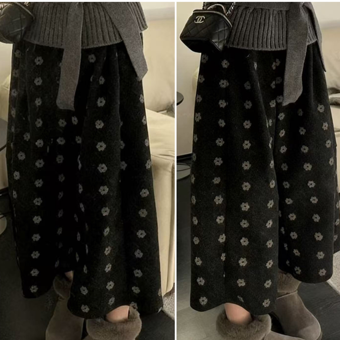 娜样美家 精选韩版复古小花松紧腰加厚宽松直筒八九分休闲裤1851