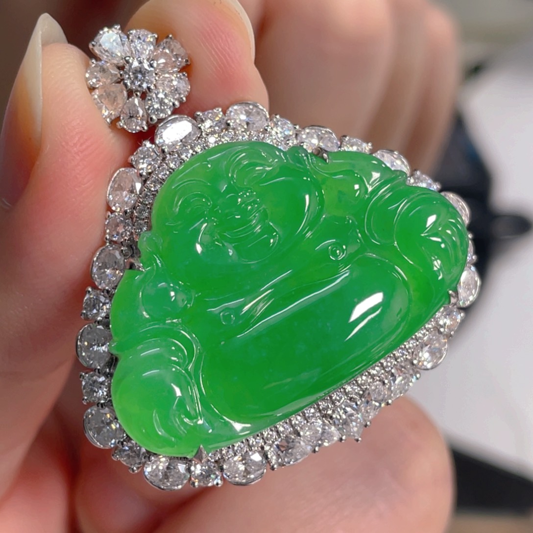 翡翠18K金镶嵌吊坠(不含链)