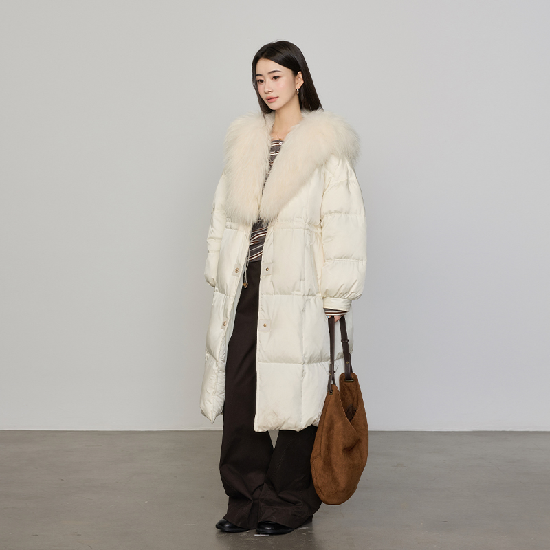 柏林雾冬 羽绒服女长款90白鹅绒服皮草貉子大毛领2025冬23738-2