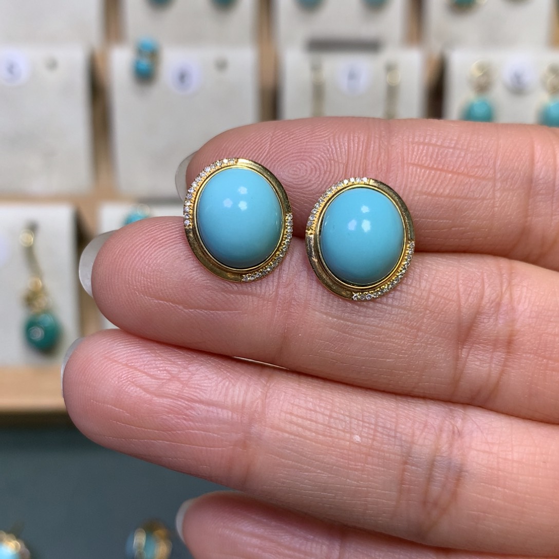 绿松石耳饰18K金镶嵌兔**跑