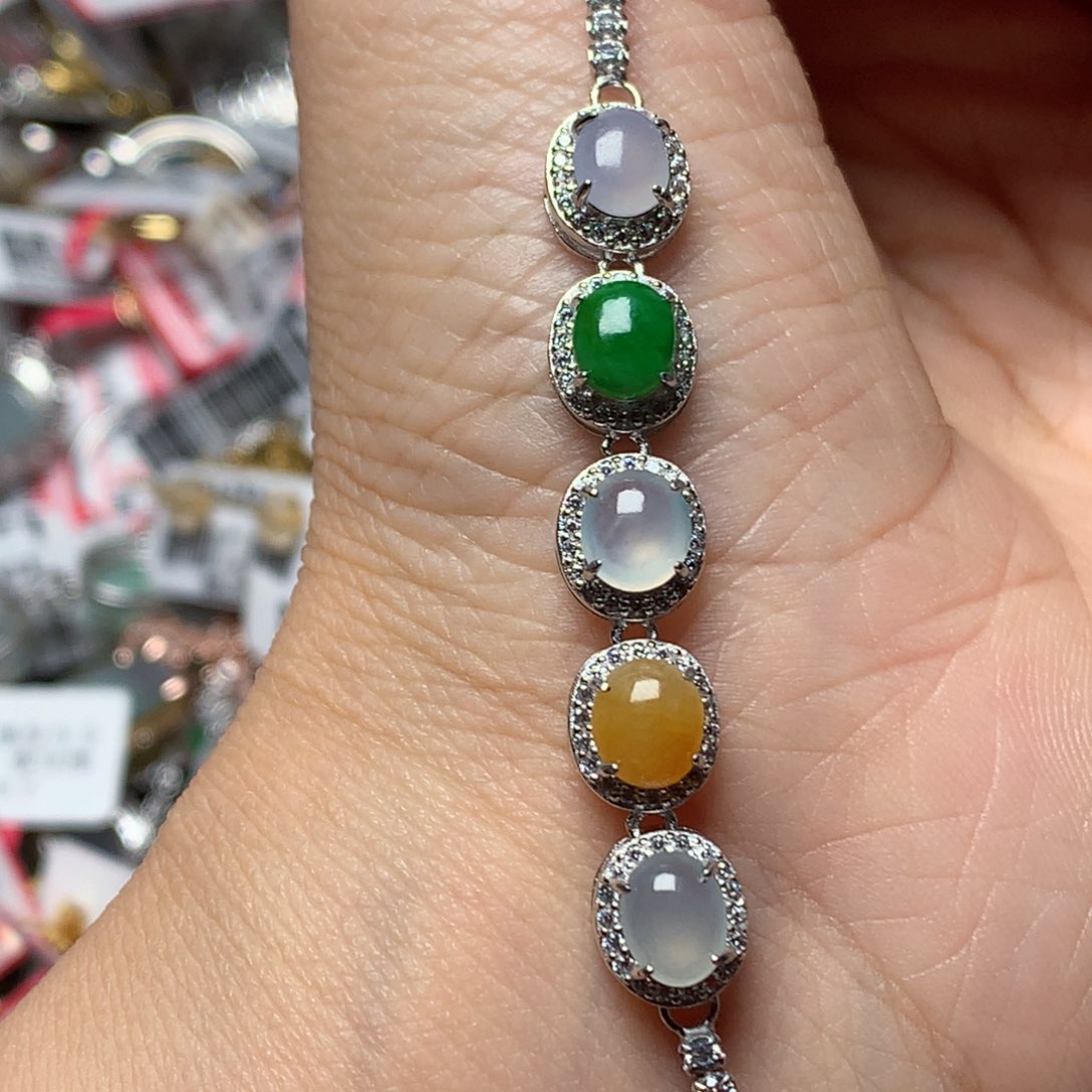 翡翠戒指银S925镶嵌天然翡翠手链