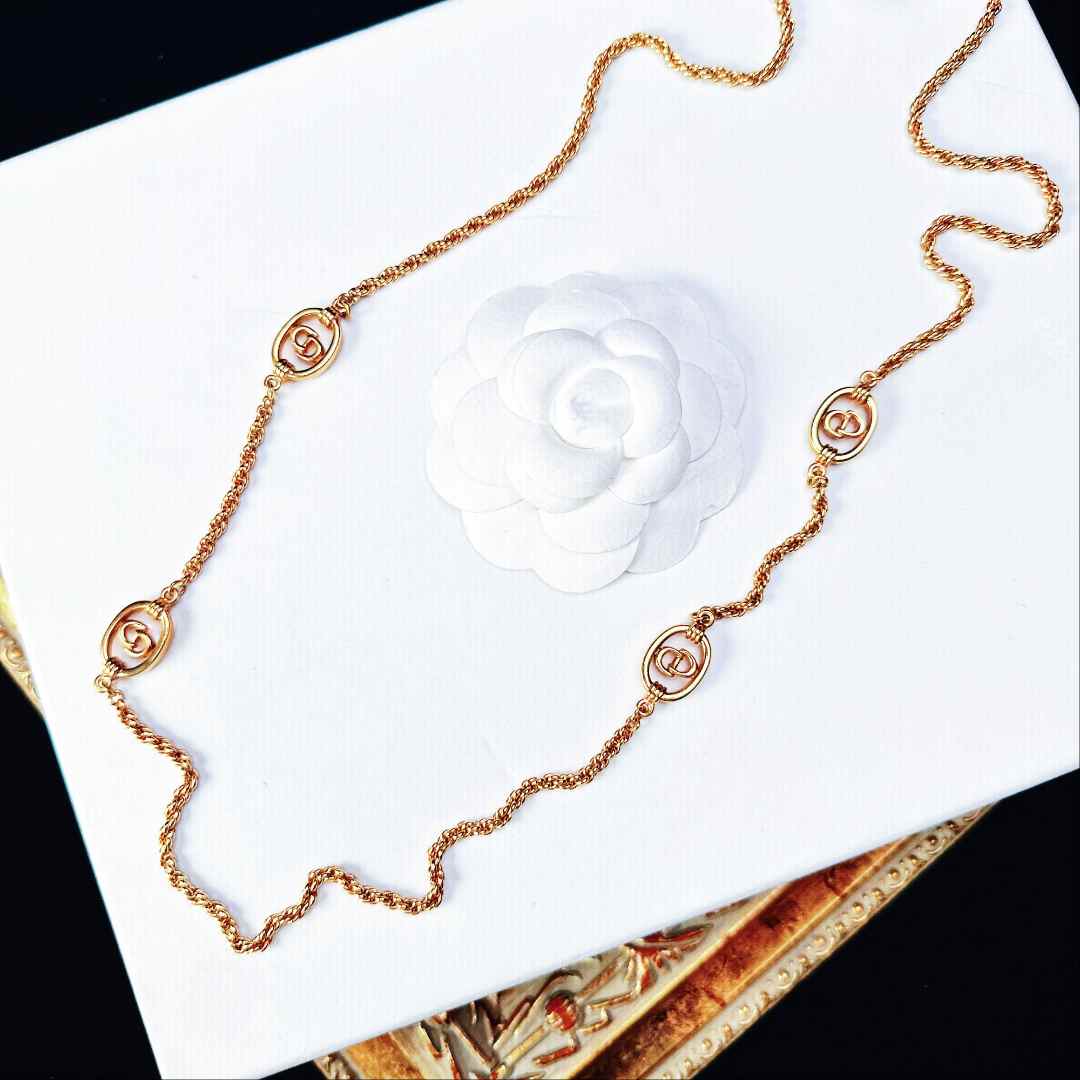 95新 DIOR/迪奥 柚礼中古/迪奥素金椭圆CD项链LZ511093