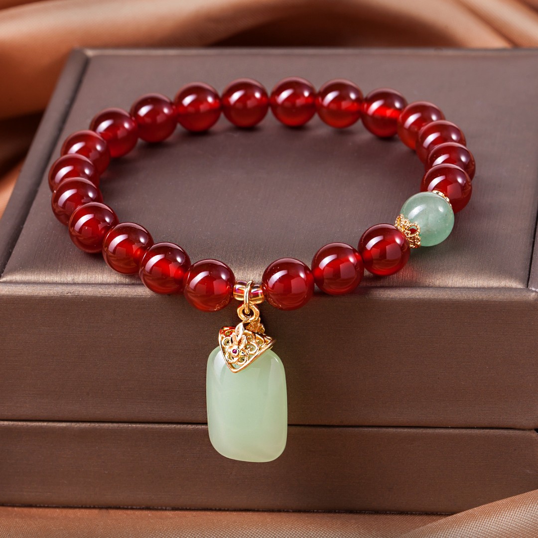 红玛瑙手工轻奢时尚镶嵌金手链多样性-069