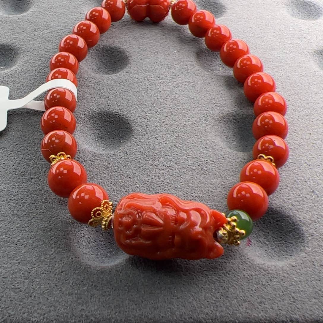 南红玛瑙凤九手串6.5+未镶嵌