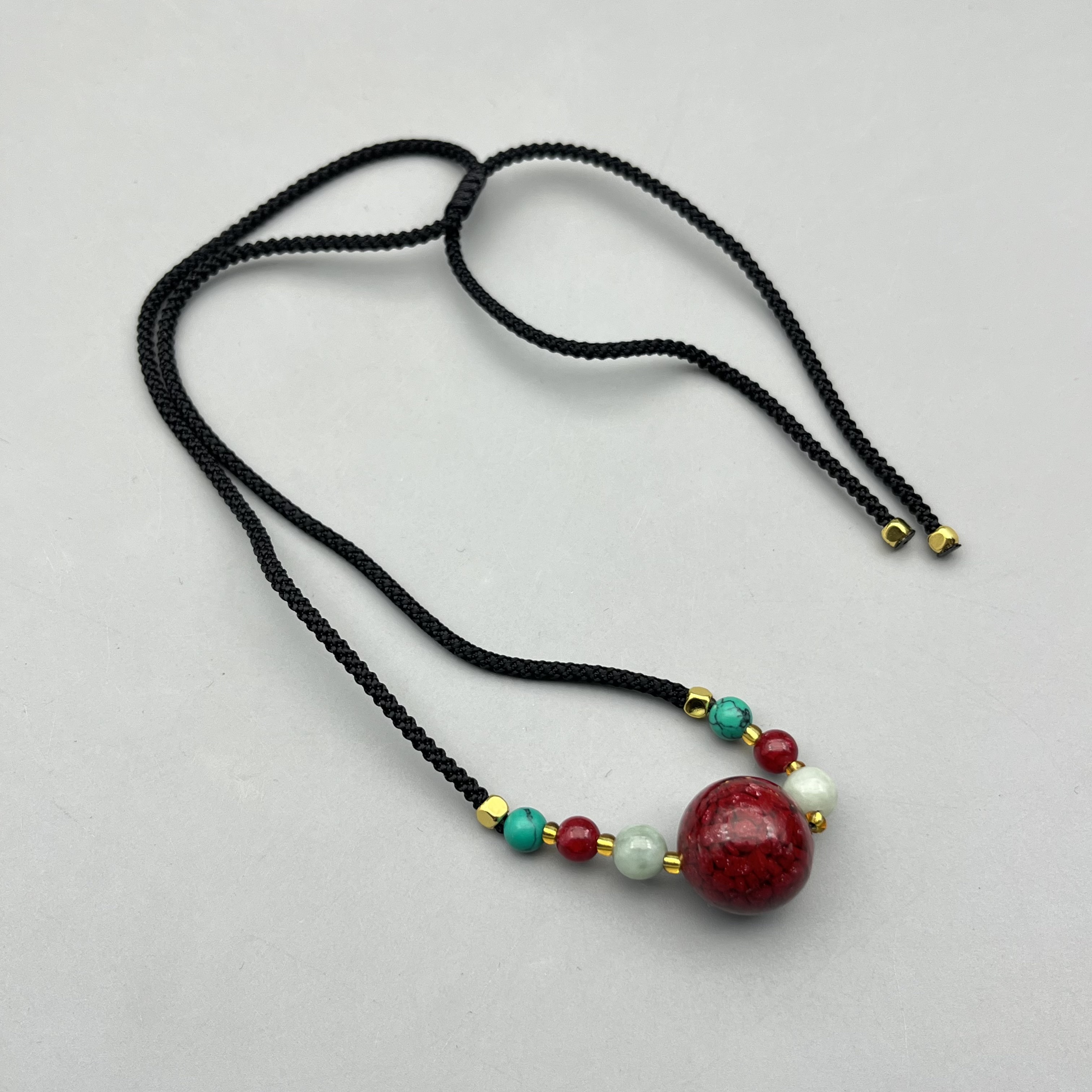 含辰砂工艺品JT471-晶体雕刻圆珠项链