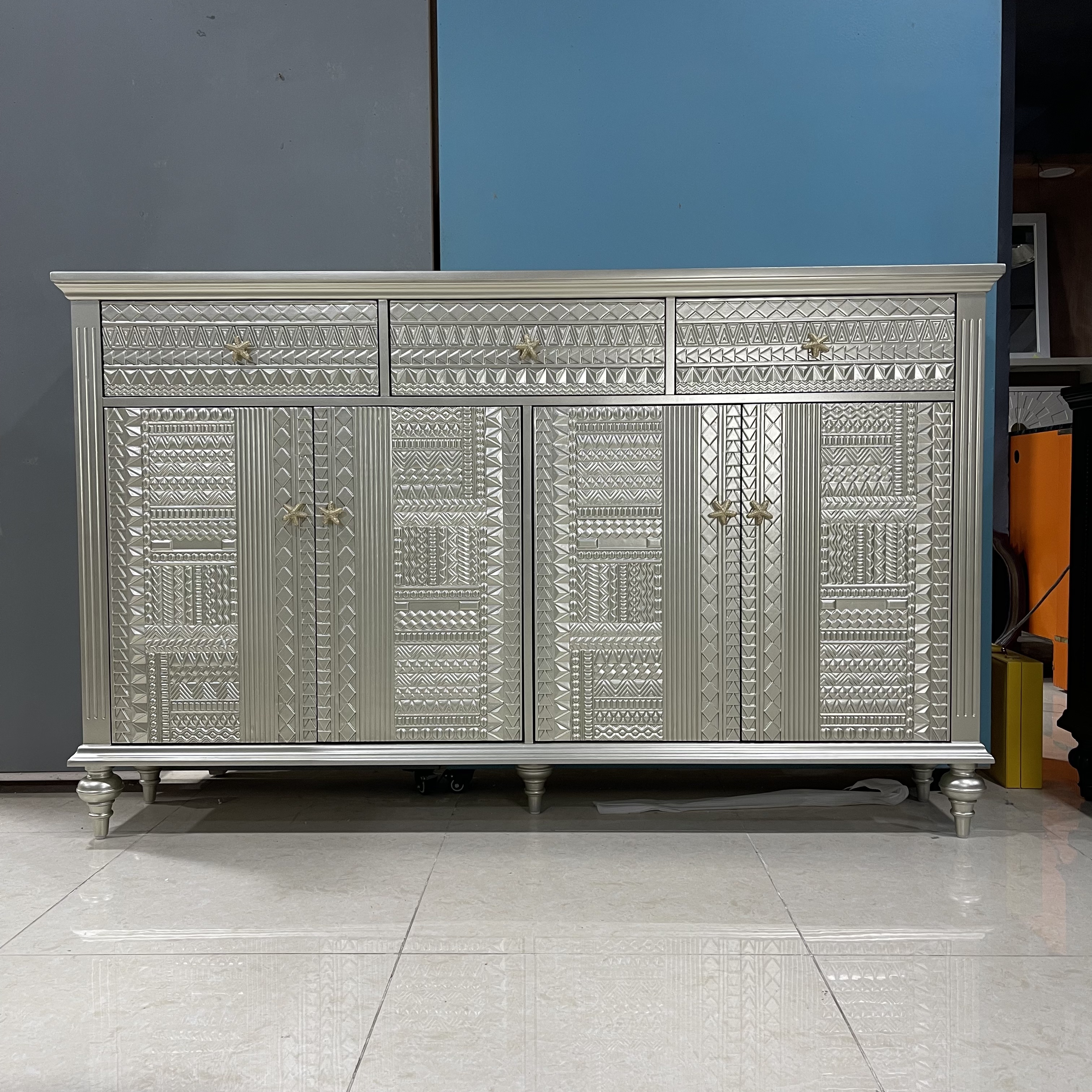 鎏银织纹  斗柜抽屉式抽象图案轻奢风美式柜子欧式简约收纳柜