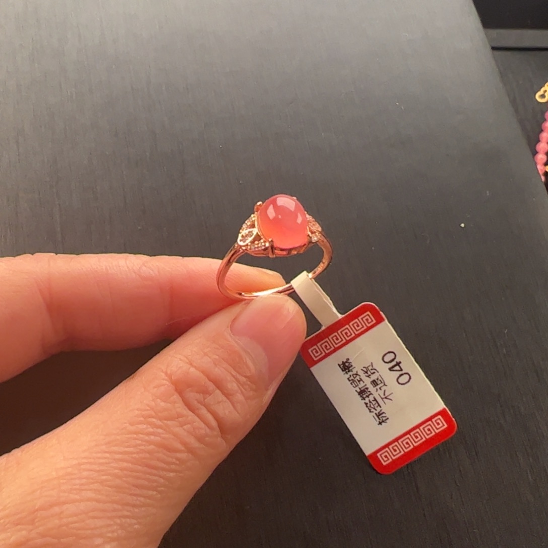 银S925镶嵌菱锰矿（红纹石）戒指