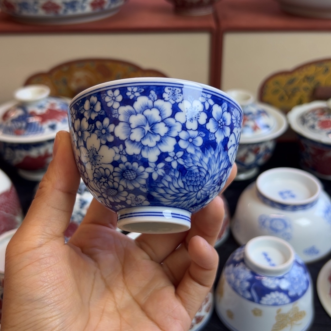 雪山春晓柴窑万花鸡心杯