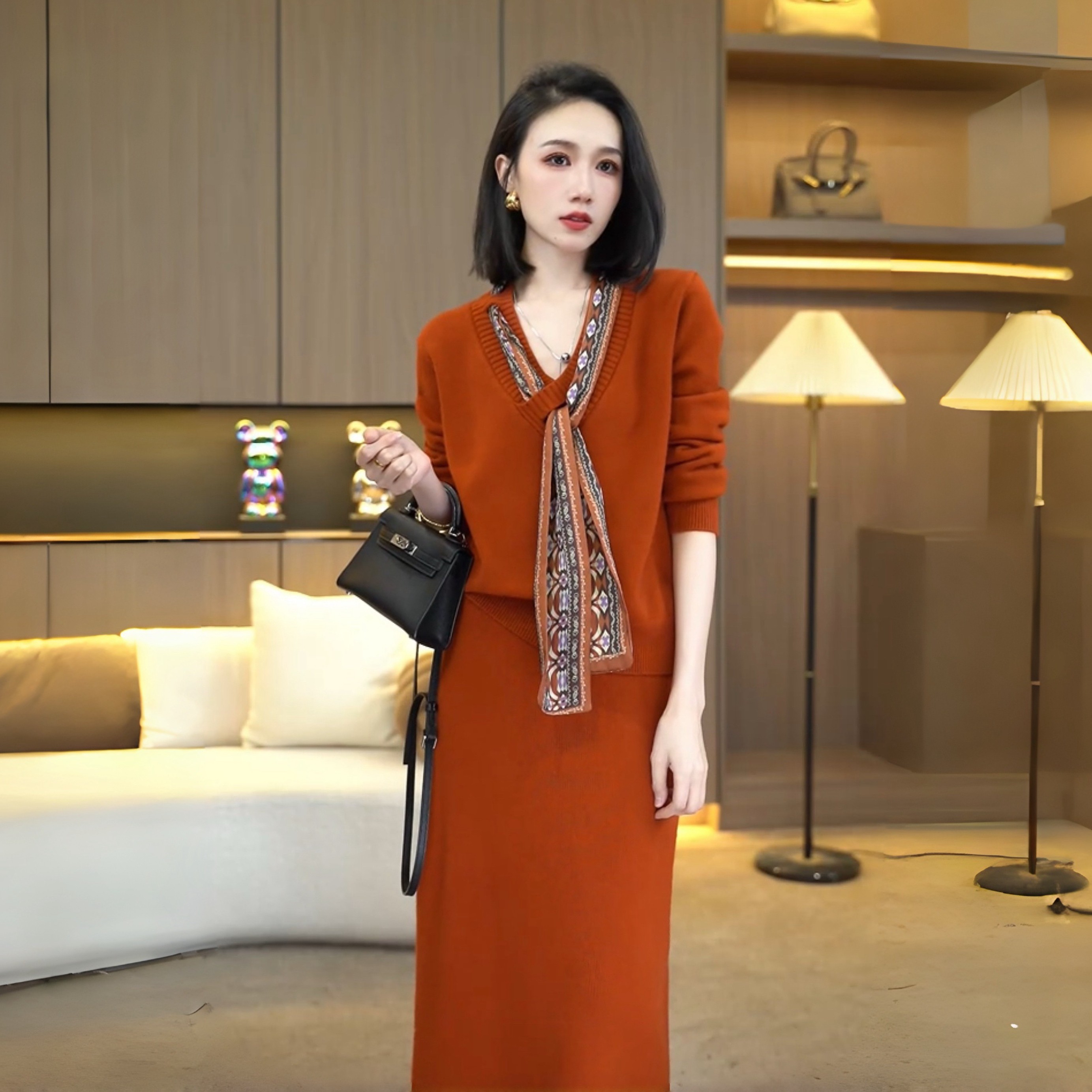 洋气针织毛衣套装连衣裙子女装2026新款秋冬穿搭小香风高级感长裙