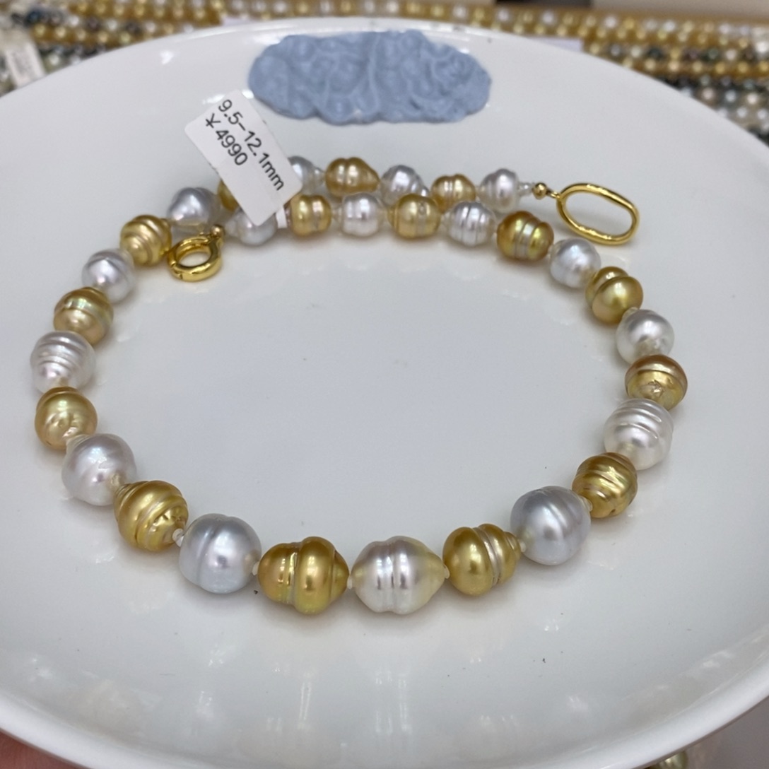 海水珍珠颈饰未镶嵌米***?白金混彩项链9.5-12.1 潘