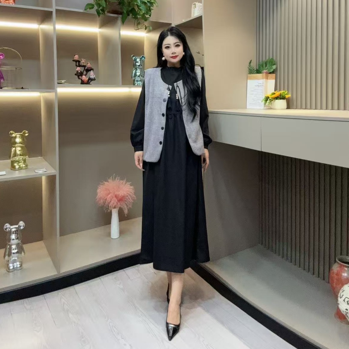 秋季套装-甜 5064时尚潮流小香风马甲收腰显瘦款胖MM大码女装新款