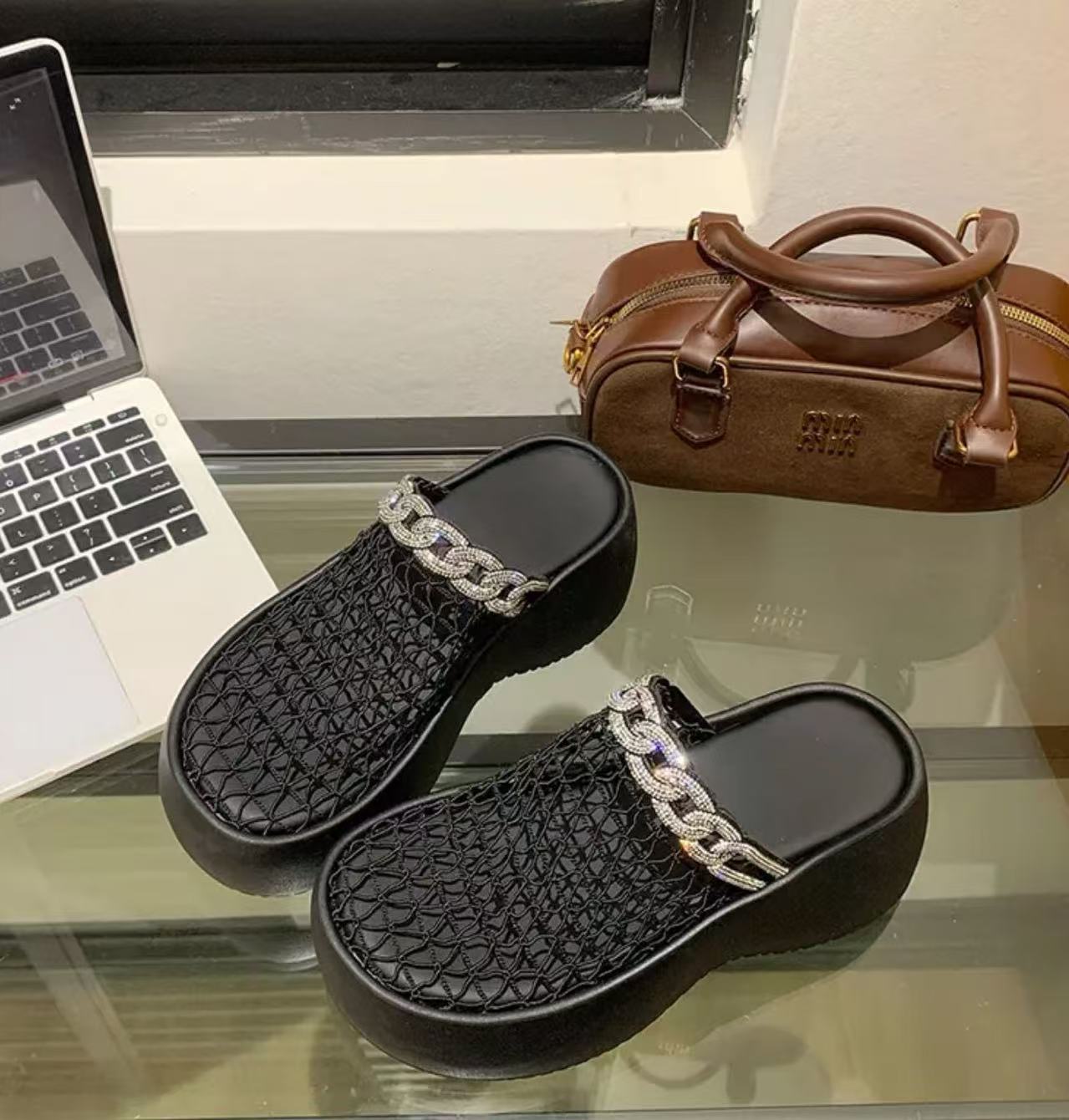 厚底夏季凉鞋平底半拖松糕跟休闲包头拖包头镂空韩版715-1