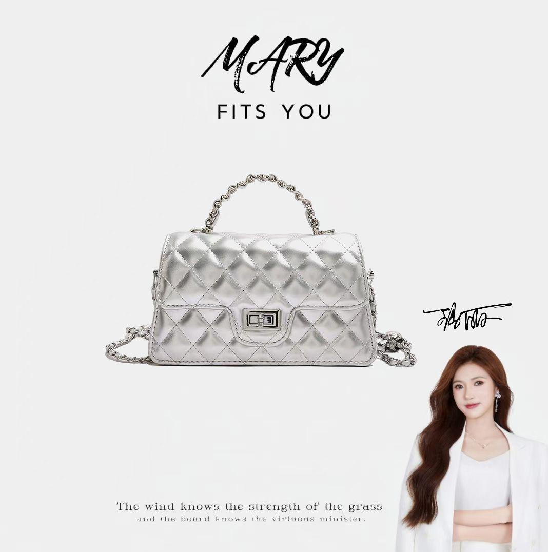 【Mary玛丽甄选】新款时尚轻奢百搭潮流女士斜挎包6042银色