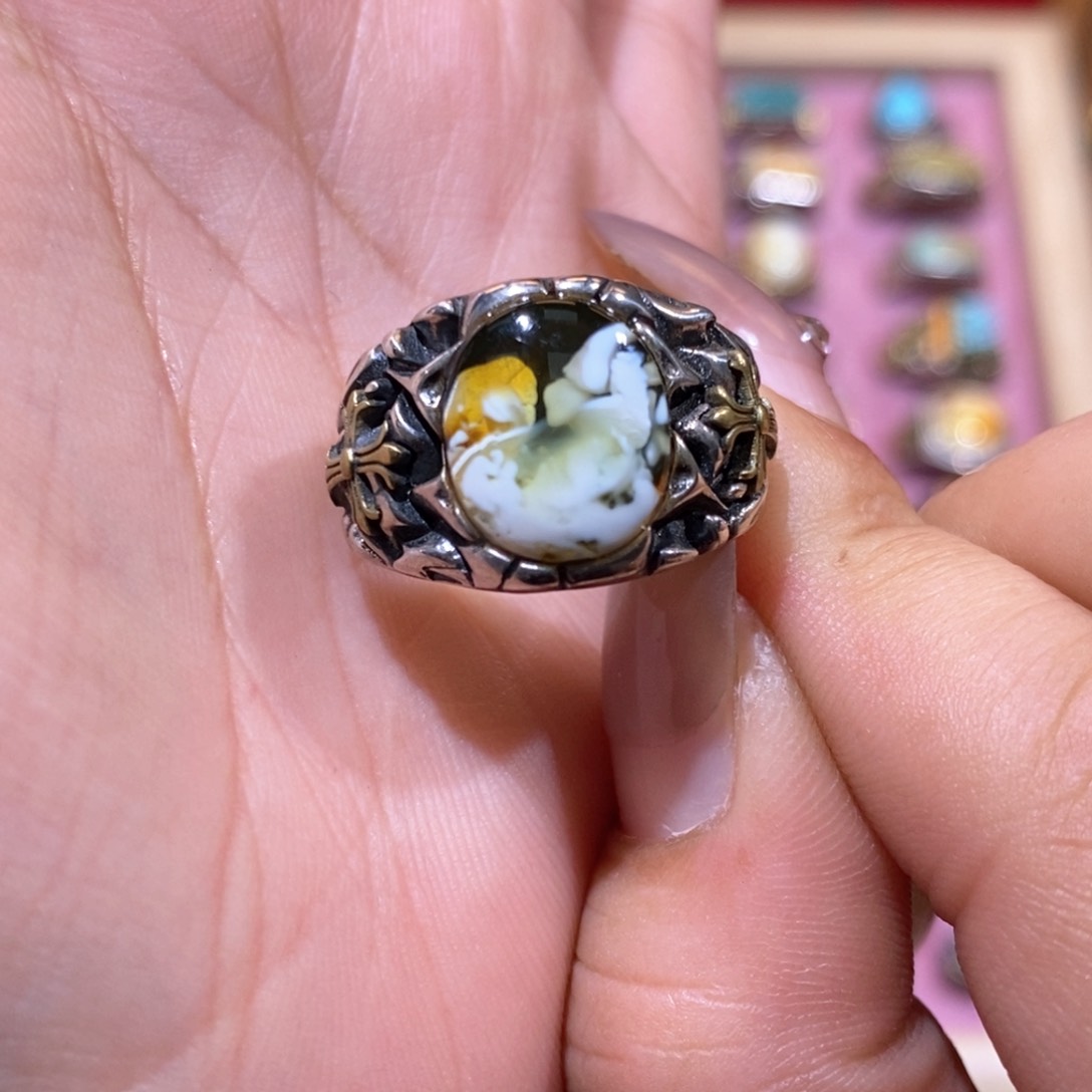 琥珀戒指银S925镶嵌D****?戒指 