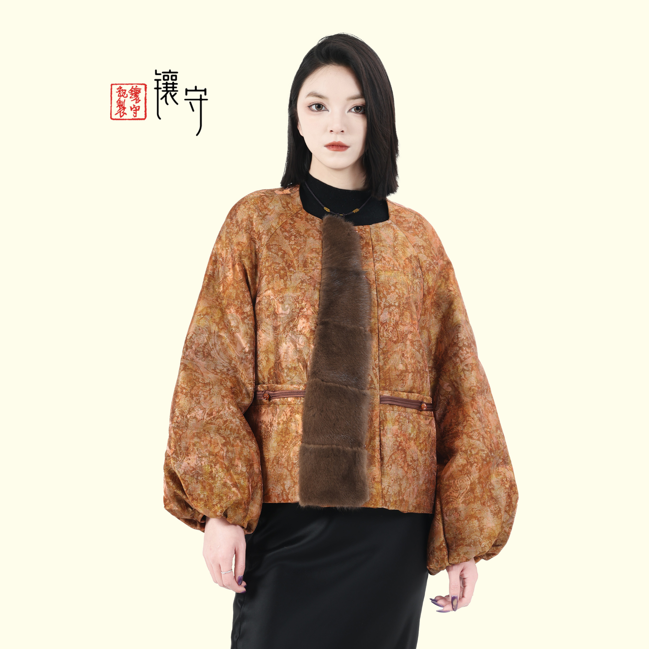 【镶守·冬音】冬季时尚轻奢百搭保暖短款白鹅绒服水貂毛外套L85507