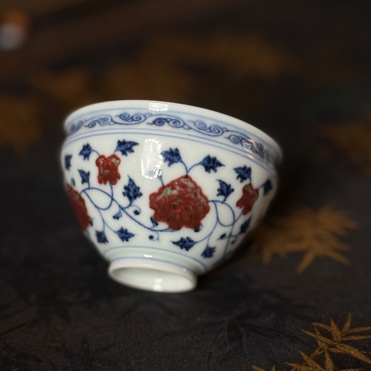 知否｜甄选景德镇陶瓷妙挚窑青花釉里红缠枝莲品茗杯茶杯矾红茶具