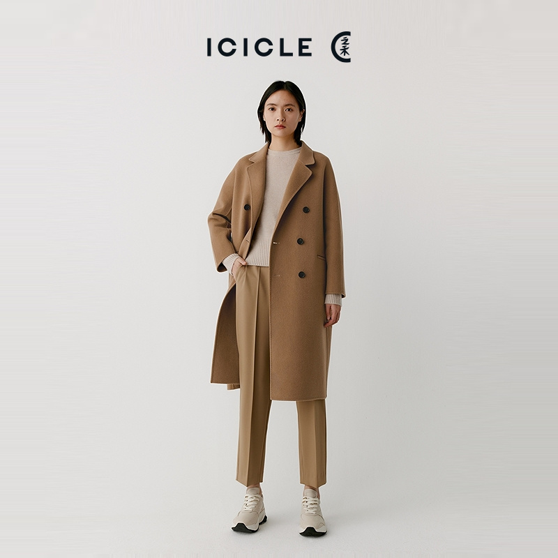 【琥珀流光】ICICLE之禾25早秋新品羊毛羊绒双面呢双排扣大衣5064
