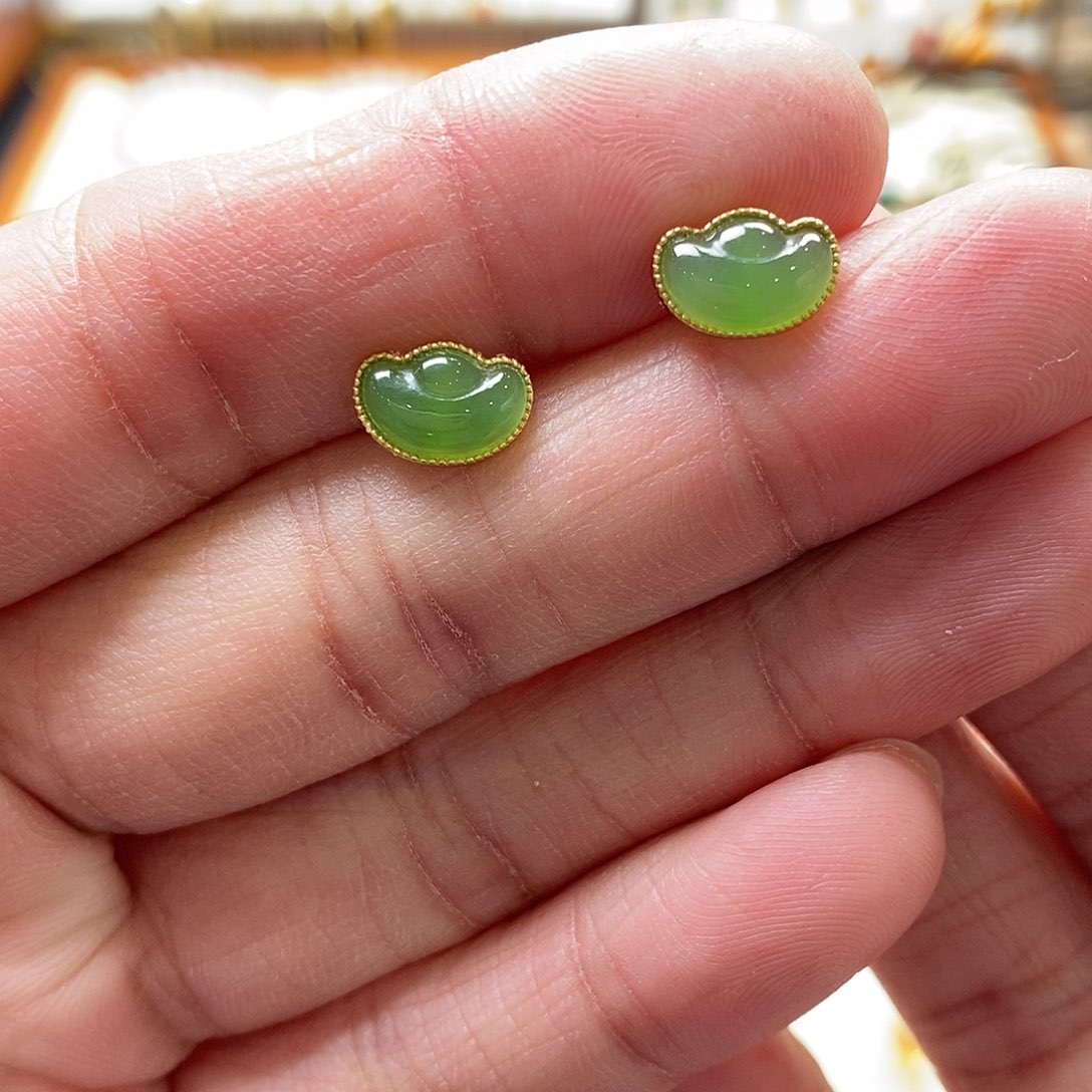 和田玉耳饰银S925镶嵌