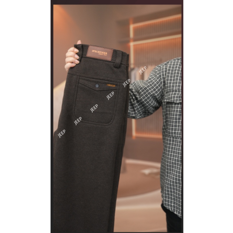 JEEPSPIRIT秋冬男士厚款高端毛呢加厚保暖羊毛裤天丝直筒裤8818