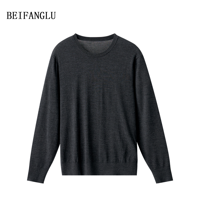 北方鹿 2025秋新款100羊毛圆领长袖针织衫宽松休闲简约百搭男SL13