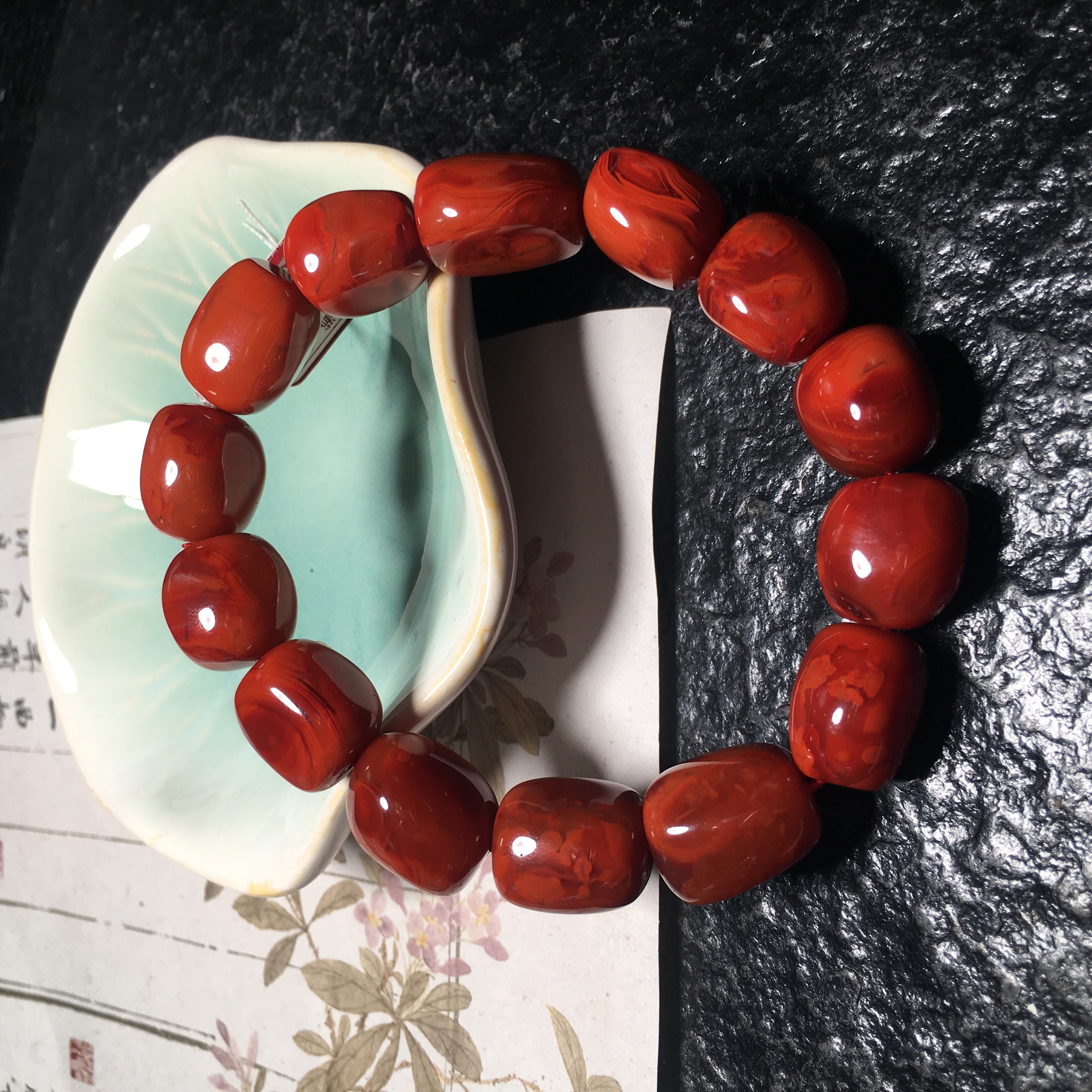 【朱锦南红】极品瓦西南红玛瑙满肉火焰纹男款随型手串13*15mm63.4g