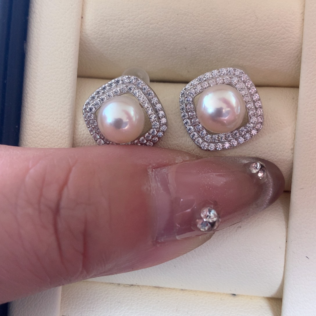 海水珍珠耳饰银S925镶嵌