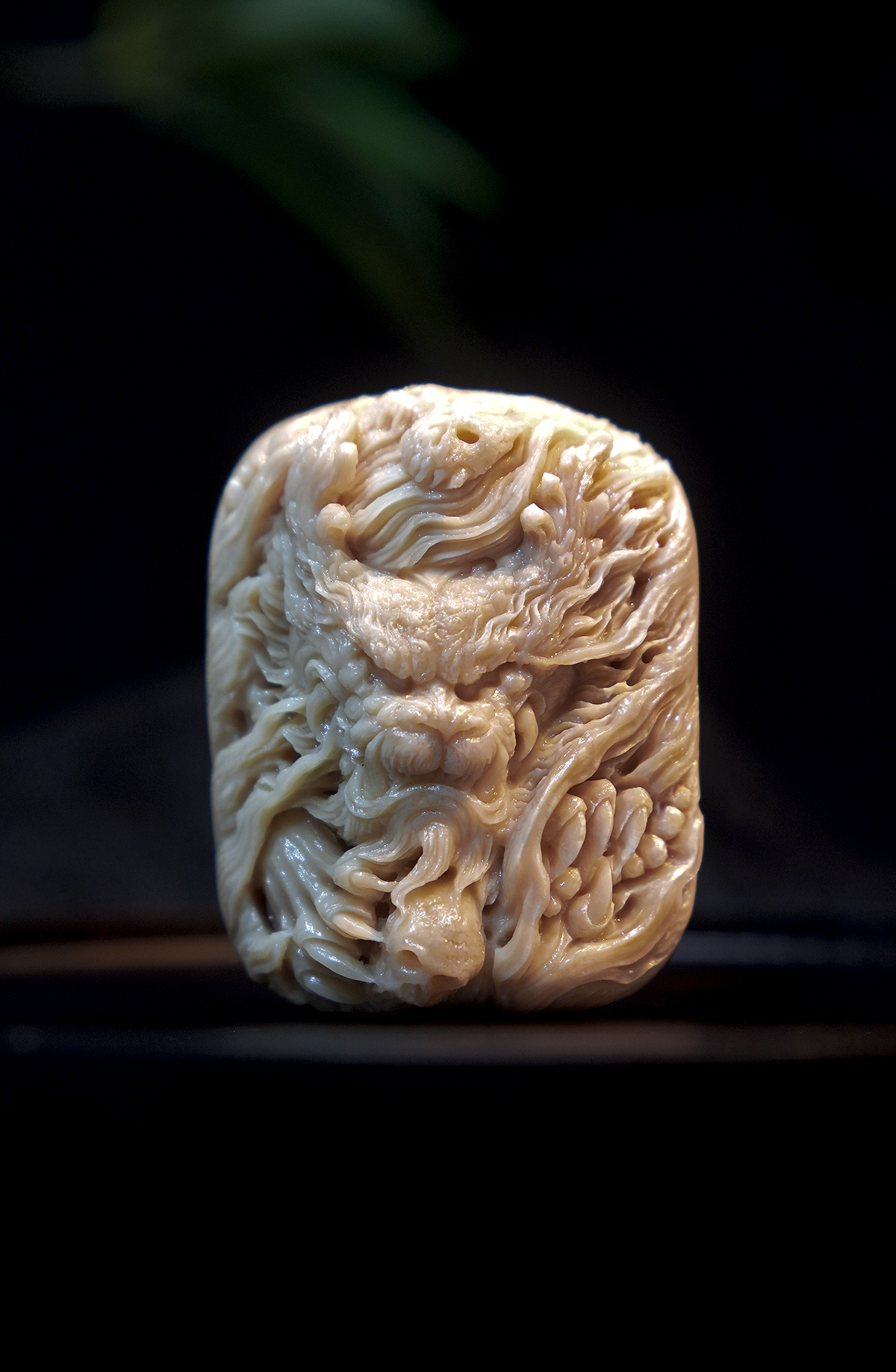 天然猛犸牙/手工雕刻作品/双禄/特色咖料/文玩收藏