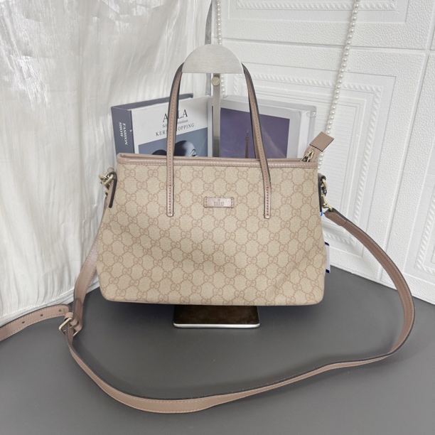 95新 GUCCI/古驰 粉色老花托特手提斜挎包