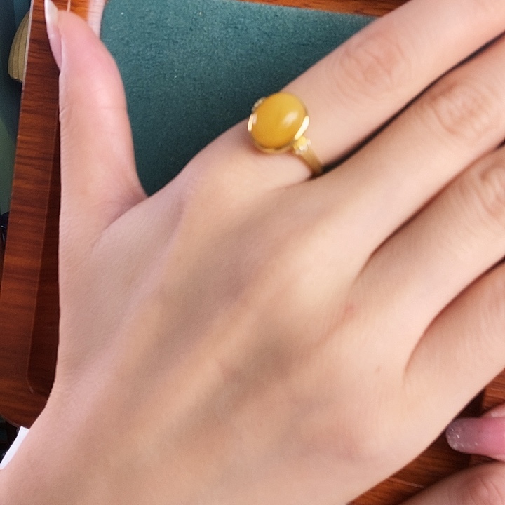 银S925镶嵌蜜蜡戒指戒指