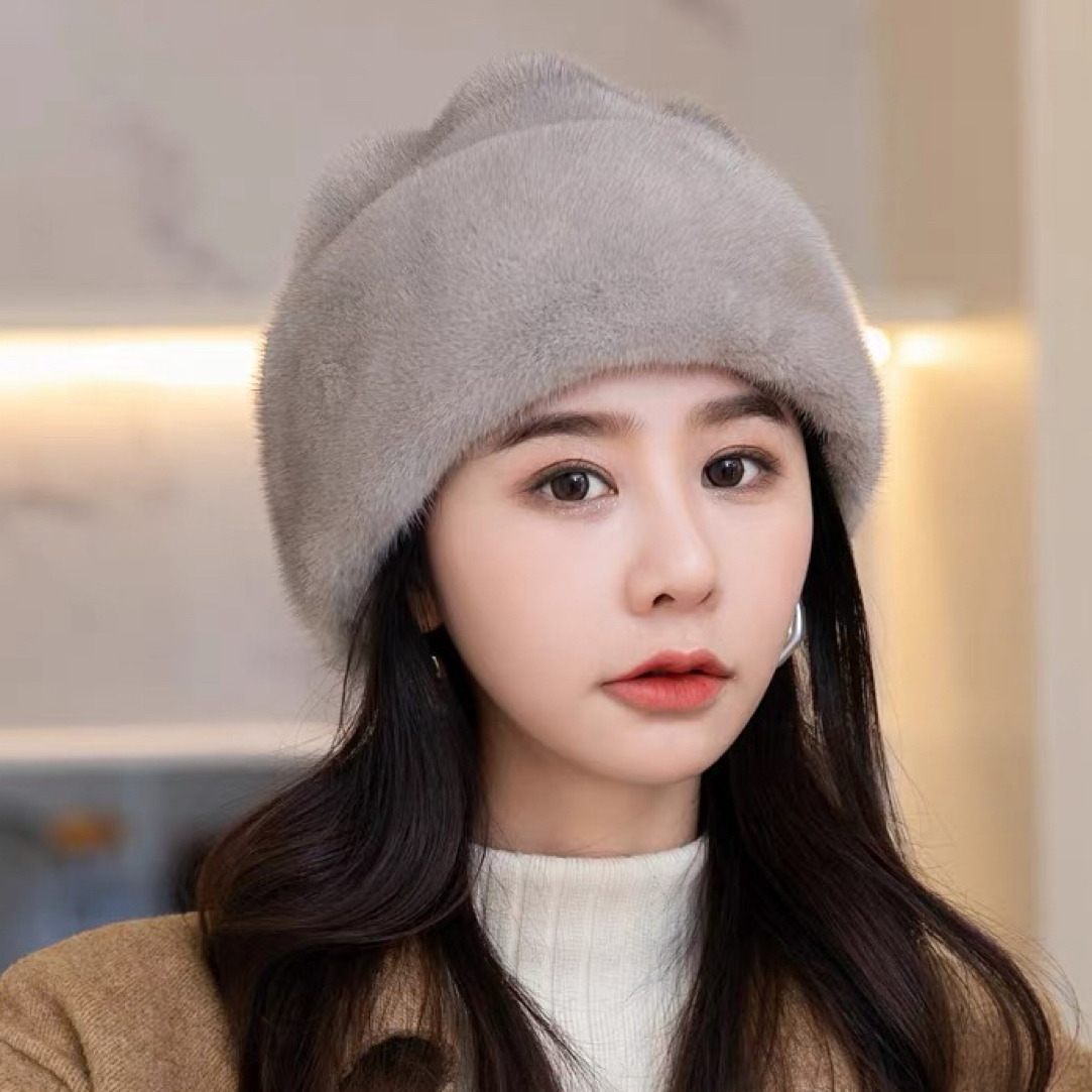 滑雪帽圣诞帽水貂毛宽檐流光风大头围复古帽子冬季女高顶整皮帽女