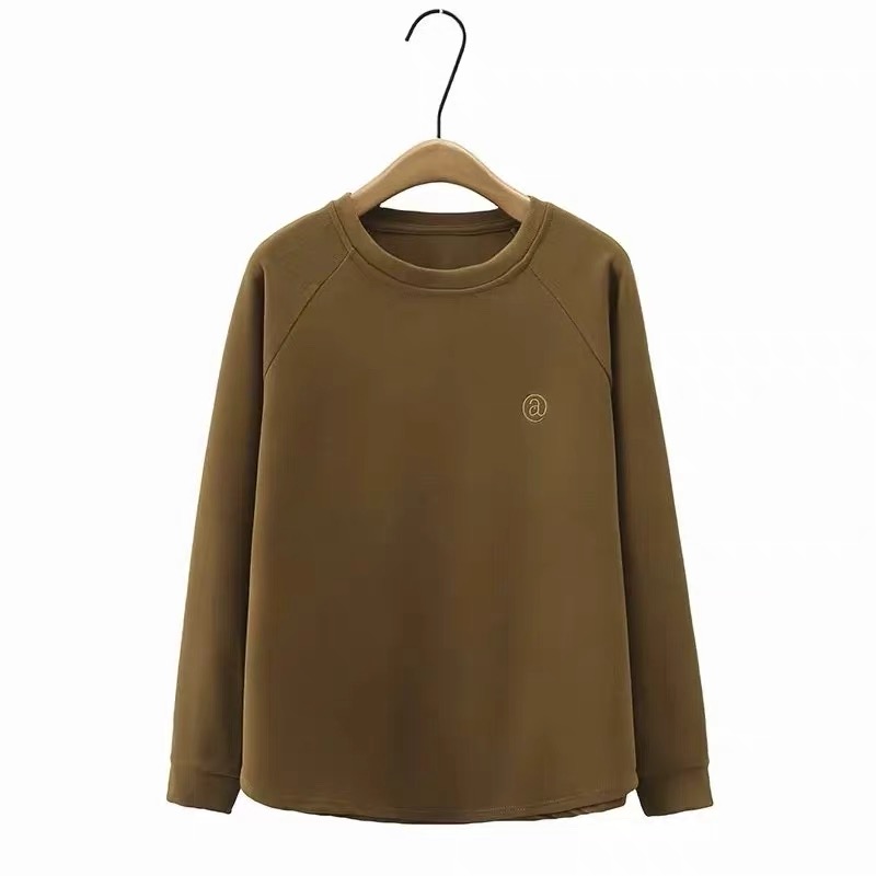 004女装T恤百搭秋冬磨毛宽松圆领长袖打底衫