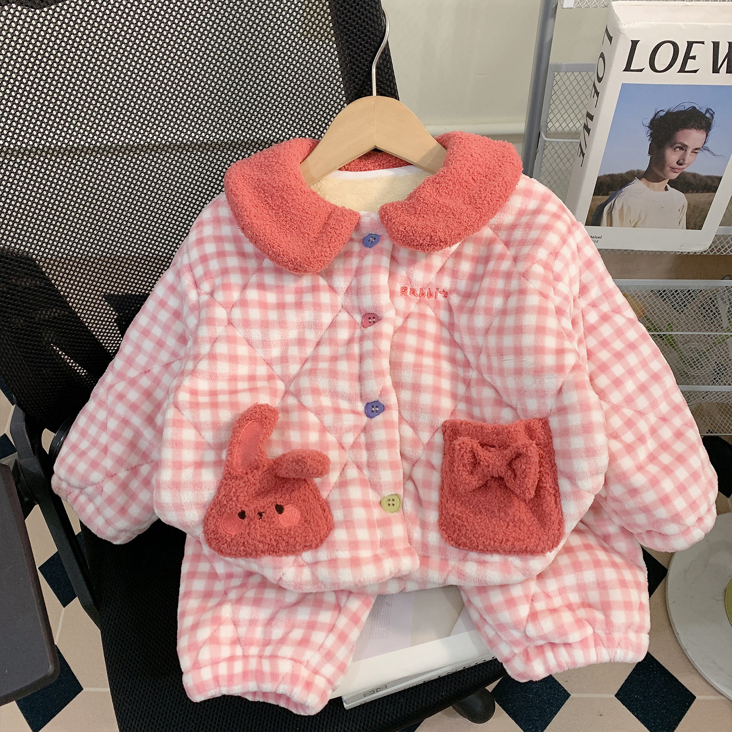 【米家原创】女童睡衣冬季小女孩加绒加厚款儿童三层夹棉保暖家居服