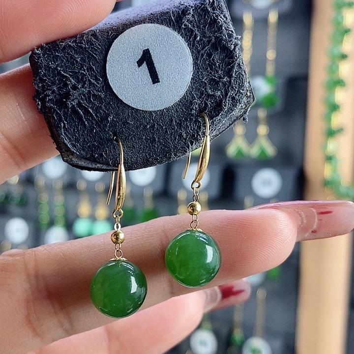 和田玉耳饰18K金镶嵌