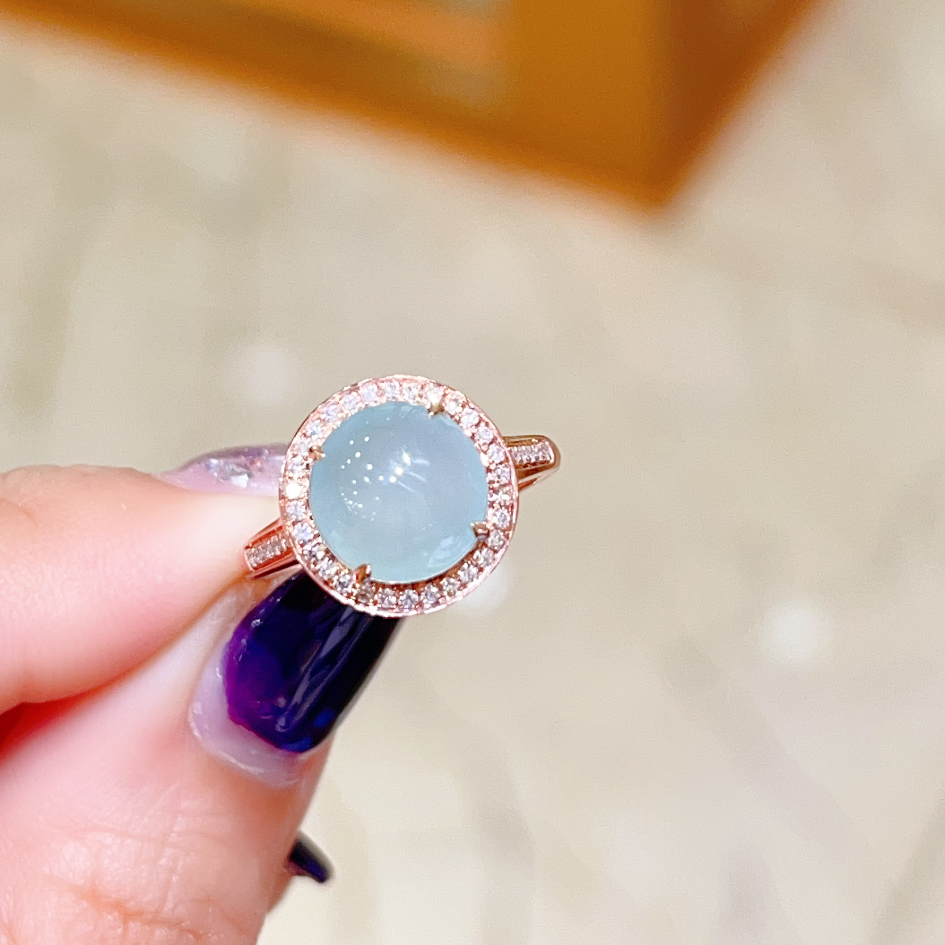 9.5*9.5mm 18k玫瑰金翡翠戒指 3780