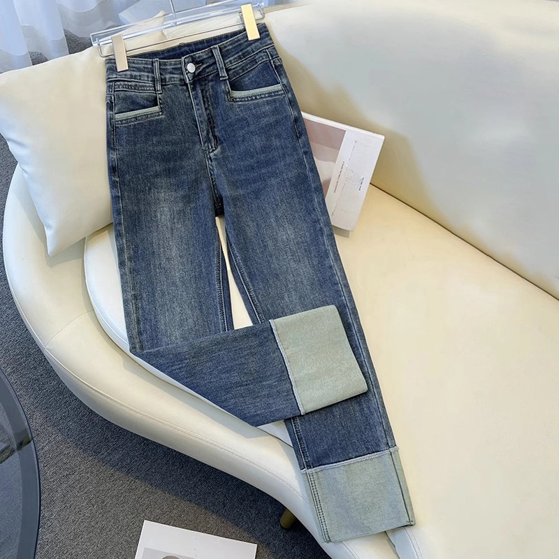 烟管牛仔裤女2024新款九分小个子九分裤子九分加绒直筒九分裤显瘦