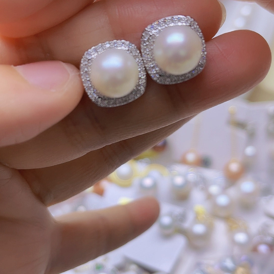 吊坠或者耳钉淡水珍珠银S925镶嵌