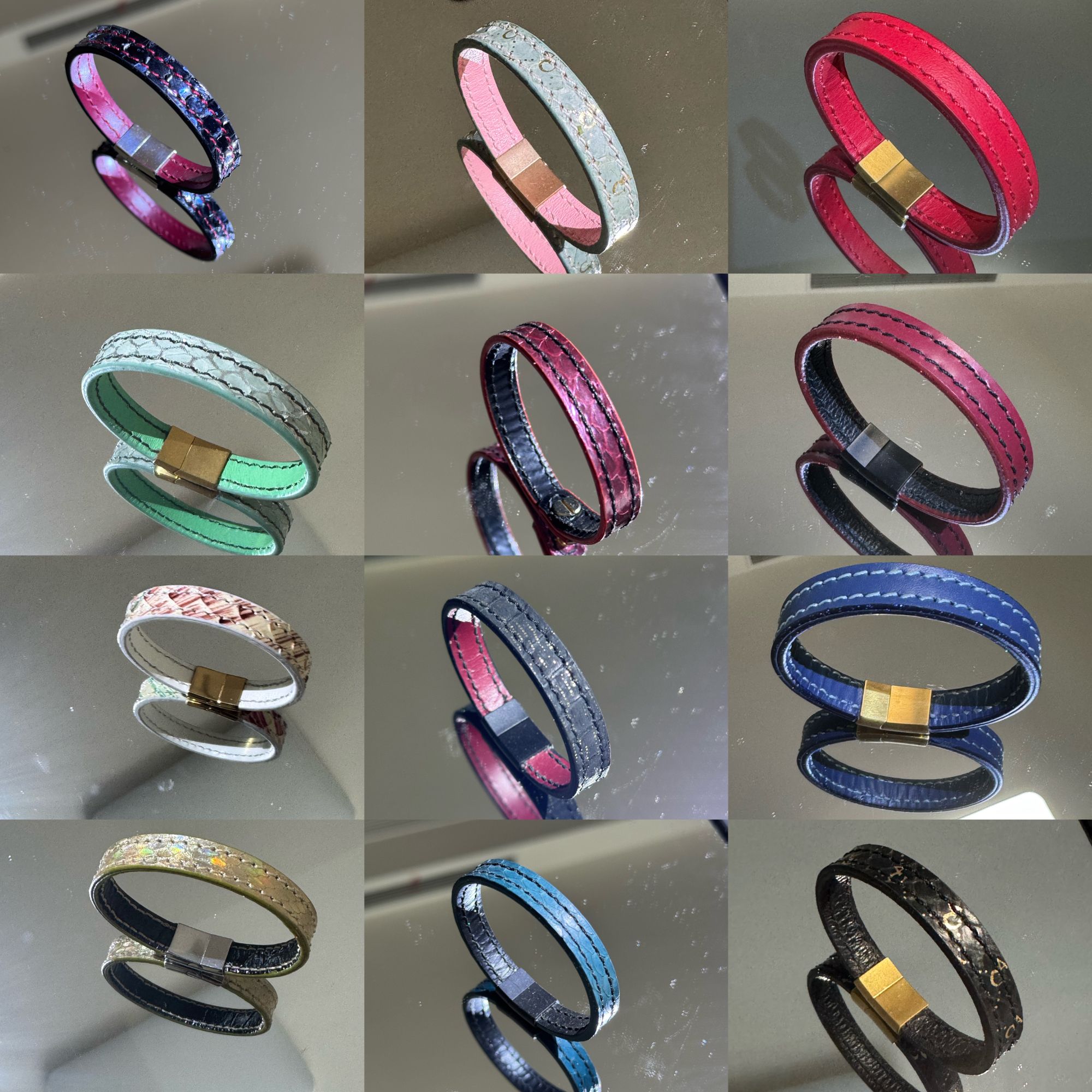 不锈钢皮质手镯 蛇皮牛皮手工打造 男女通用情侣百搭彩色小众