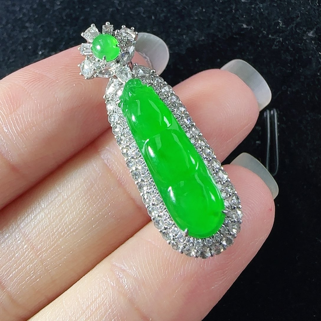 翡翠18K金镶嵌吊坠(不含链)