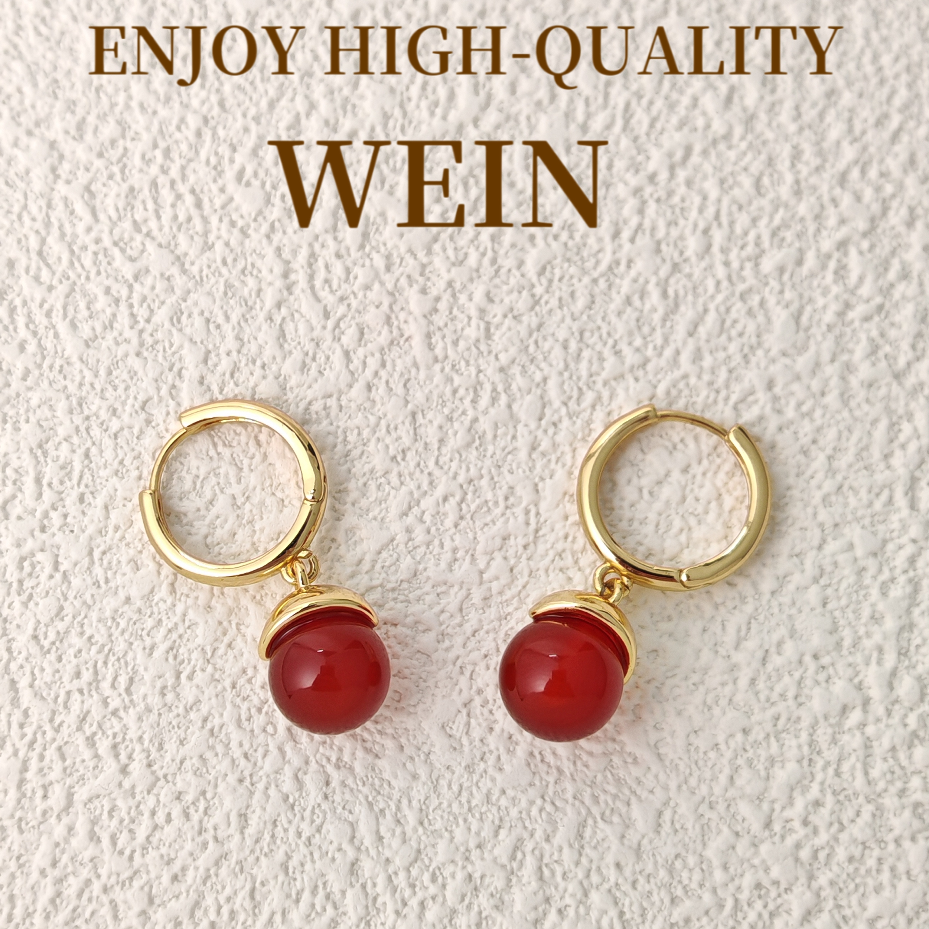 WEIN镀18K金天然玛瑙新中式耳坠时尚百搭精致优雅素款气质简约