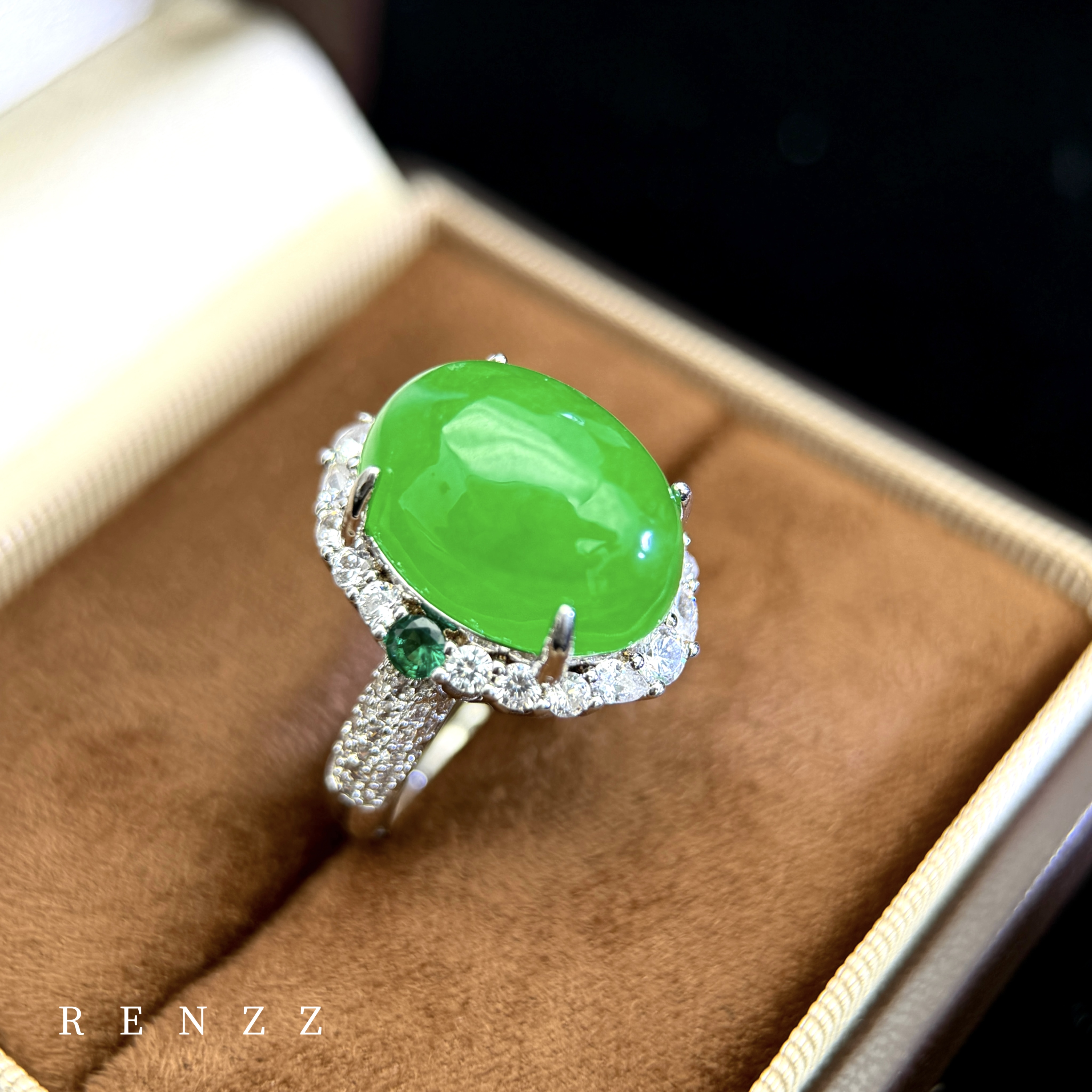 925银合成锆石戒指 1024 925银戒托设计师款开口可调节戒指