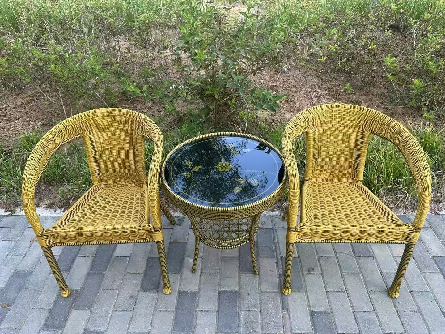 编织藤椅小圆桌靠背简约椅子藤椅批发阳台茶桌椅组合户外防水