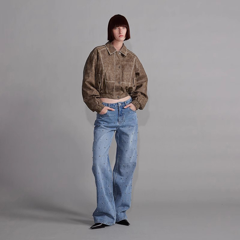 NUTH“飞艇夹克”｜棕色皮棉洗水做旧复古宽松短外套