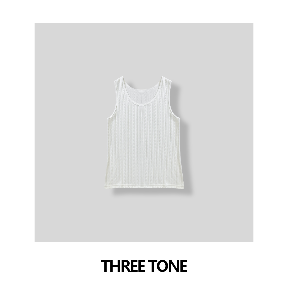 THREE TONE 立体麦穗纹！宽松百搭白色无袖个性小众格调纹理背心女