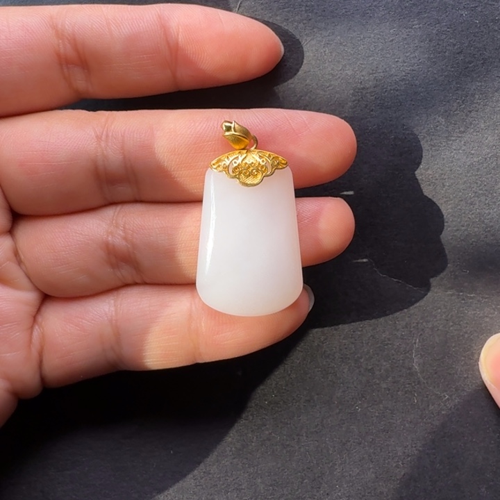 和田玉（白玉）足金镶嵌吊坠(不含链)