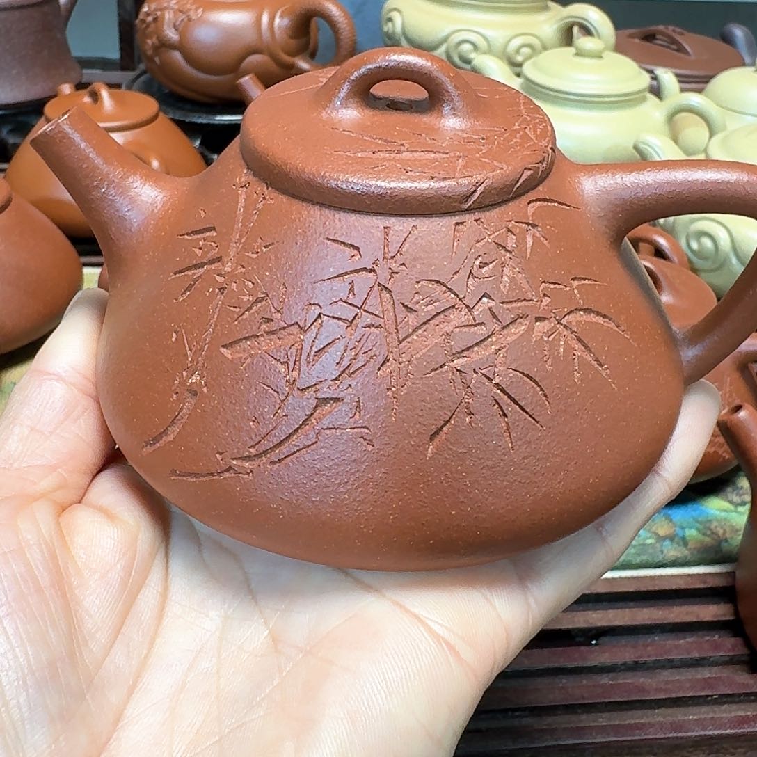 紫砂茶壶红降坡半手工