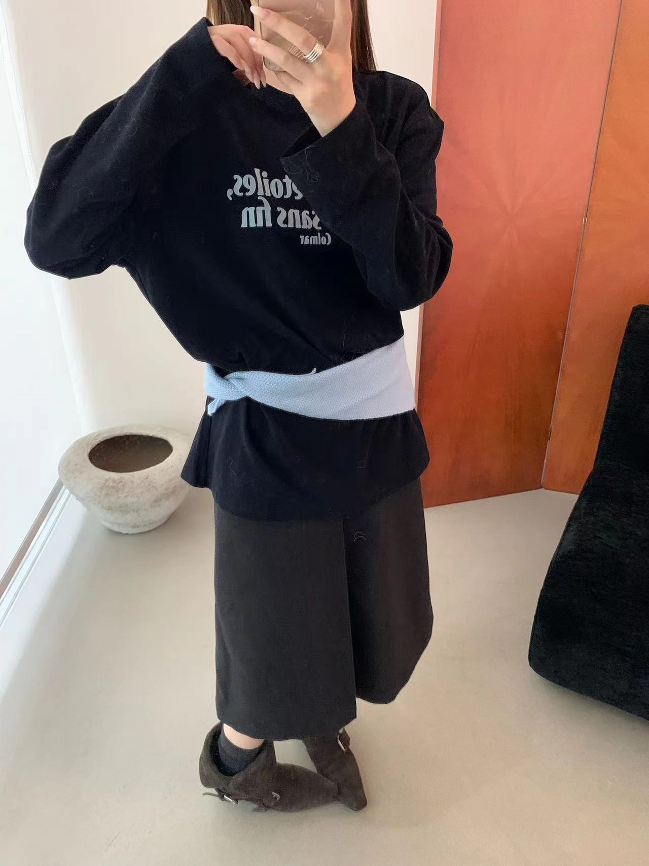 BUBBLE-237#韩系简约磨毛字母植绒撞色T恤T