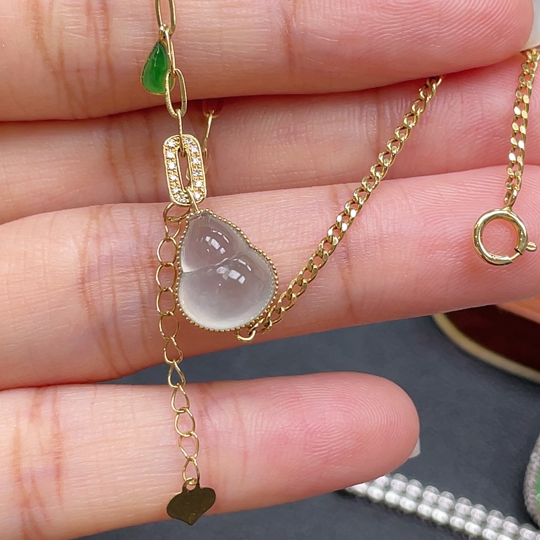 翡翠18K金镶嵌手链高冰葫芦