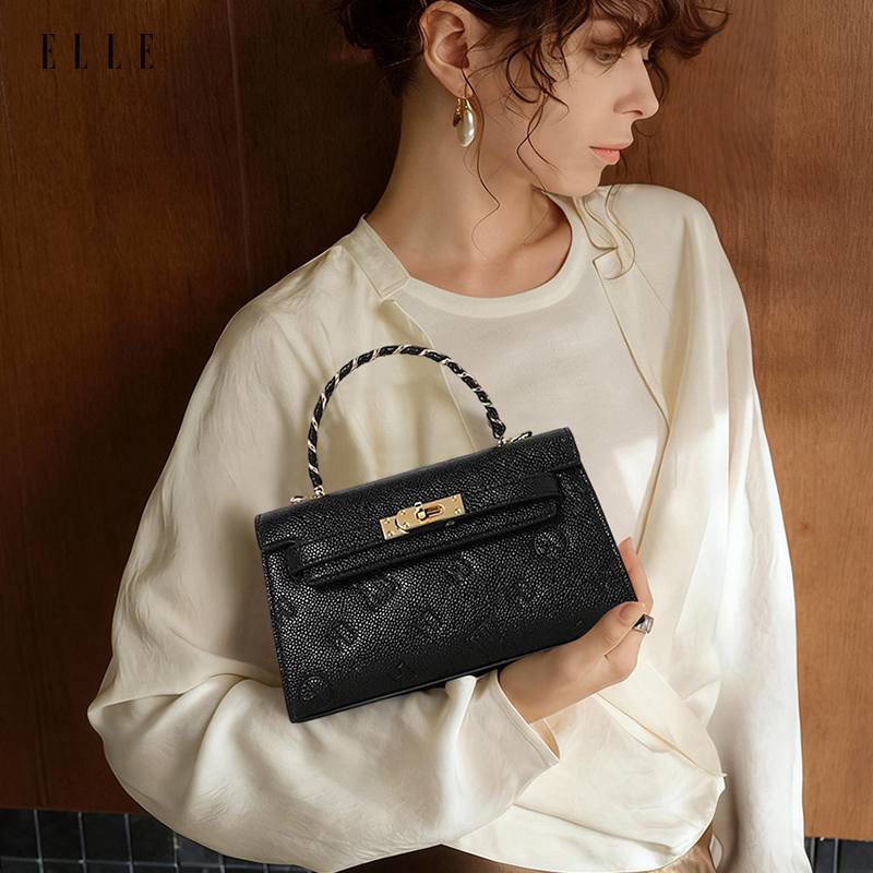 ELLE26新款爆款【琥珀流光】时尚轻奢手提包设计师荔枝纹手柄斜挎包